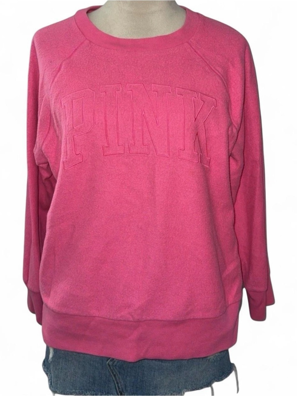 PINK Victoria's Secret Hot Pink Embroidered Logo Crewneck Sweatshirt